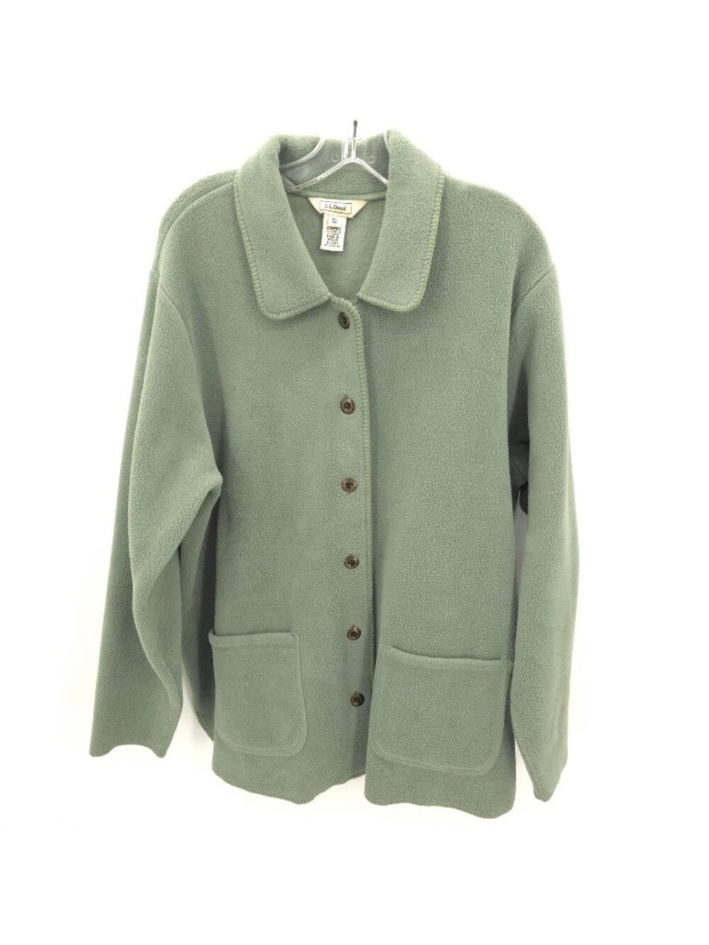 LL Bean Jacket Women XL Sage Green Fleece Chore Button Front Pockets Casual Coat